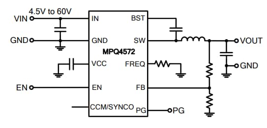 Application Circuit Diagram - Monolithic Power Systems (MPS) MPQ4572 Synchronous Buck Converters